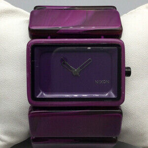 Nixon Vega Watch Women 43mm Purple Large Rectangle Dial Stretch New Battery
